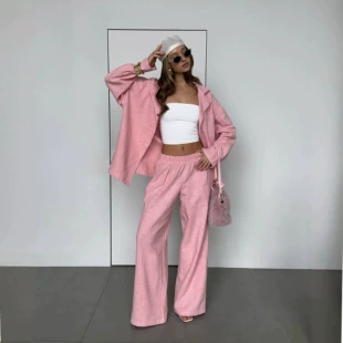 Комплект из 2 предметов: рубашка oversize с воротником и брюки с высокой талией