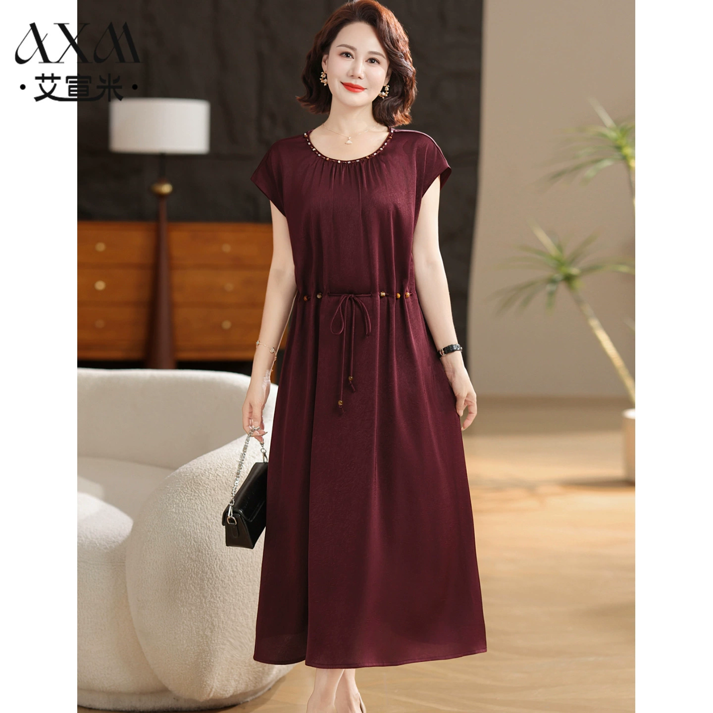 Летнее платье с короткими рукавами для матери среднего возраста, модная и уменьшающая возраст женская благородная женская юбка среднего и пожилого возраста, летний новый стиль