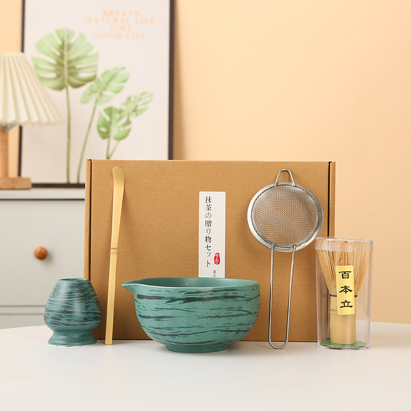 Juego de matcha degradado de matcha de estilo japonés exclusivo transfronterizo, cepillo de té Baibenli, juego de 5 piezas de herramientas de té de la dinastía Song