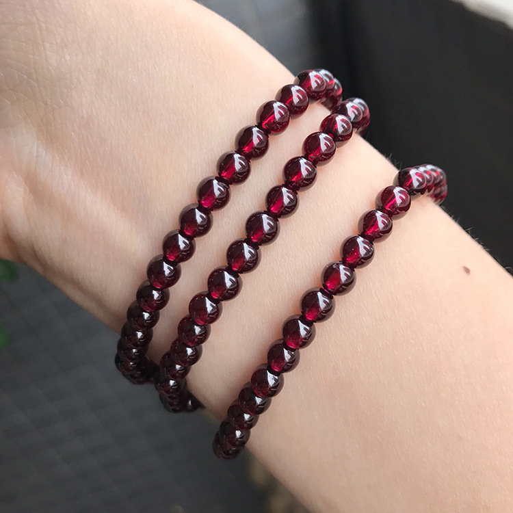 Natural 6A Burgundy Garnet Multi-Circle Bracelet for Women, Fashionable Crystal Bracelet for Girls and Students, Gift for Summer
