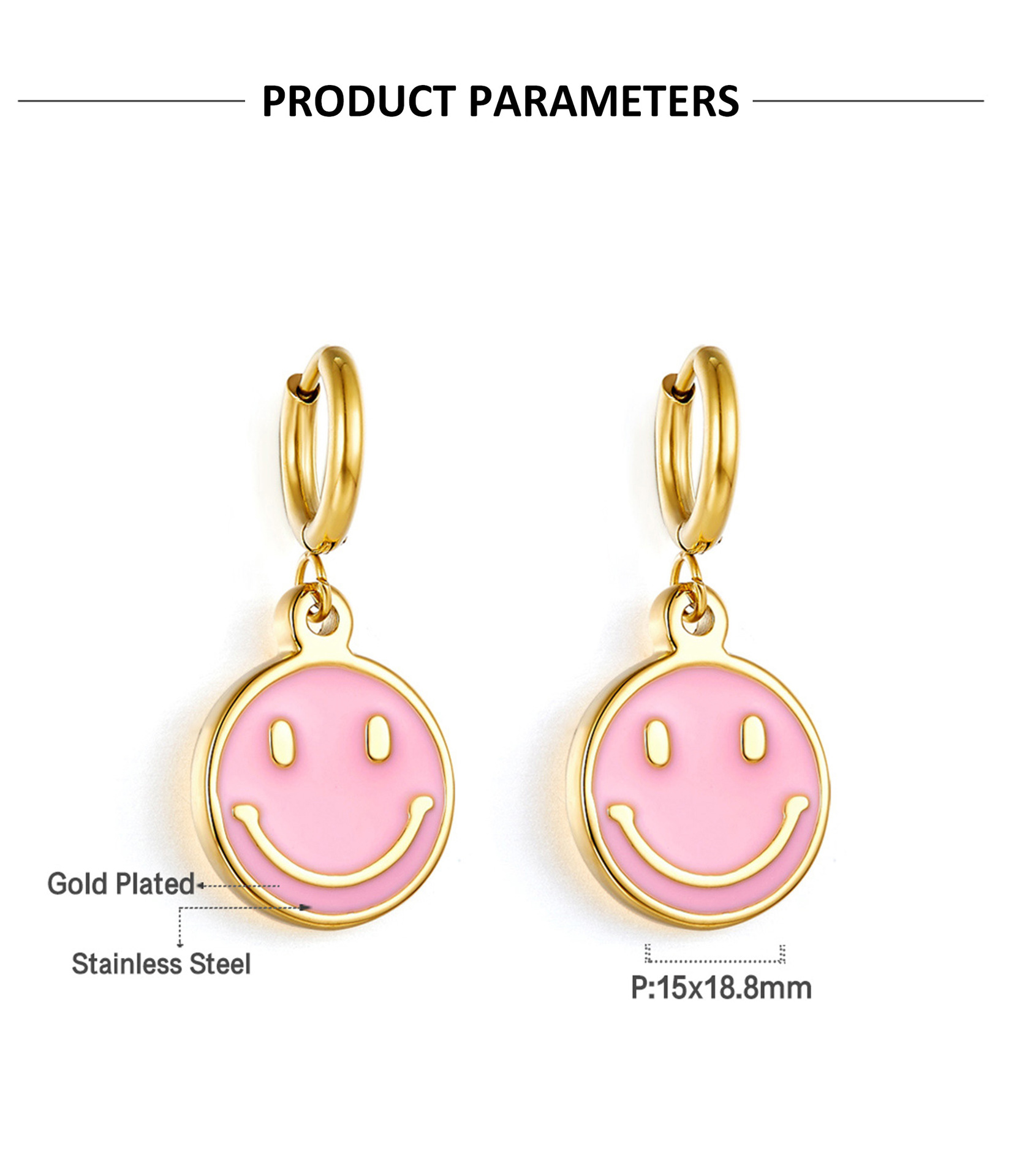 Sweet Smiley Face Stainless Steel Plating Drop Earrings 1 Pair