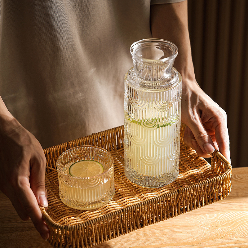 Europa retro vertical de gran capacidad de vidrio fría tetera de agua fría casera taza de jugo de frutas una taza set