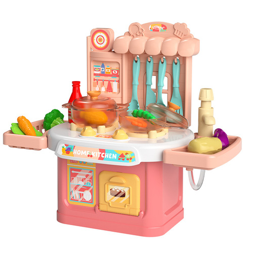 New sound and light can produce water children's play house realistic small dining table oven kitchen toys boys and girls tableware kitchen utensils