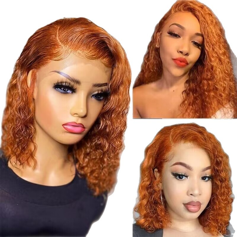 Perruque bouclée orange tendance pour femme, style européen/américain, naturelle, petite et duveteuse, extensions de cheveux synthétiques_voghion.com