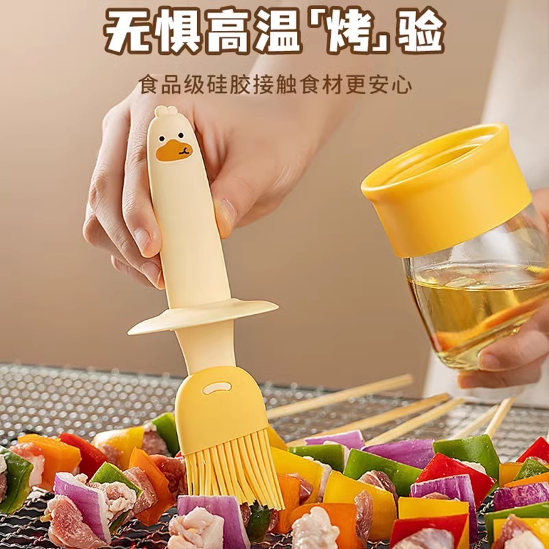 小黄鴨油ブラシポット家庭用シリカゲルオイルブラシ瓶付きキッチン烙餅食品級バーベキュー焙煎一体油ブラシ瓶|undefined