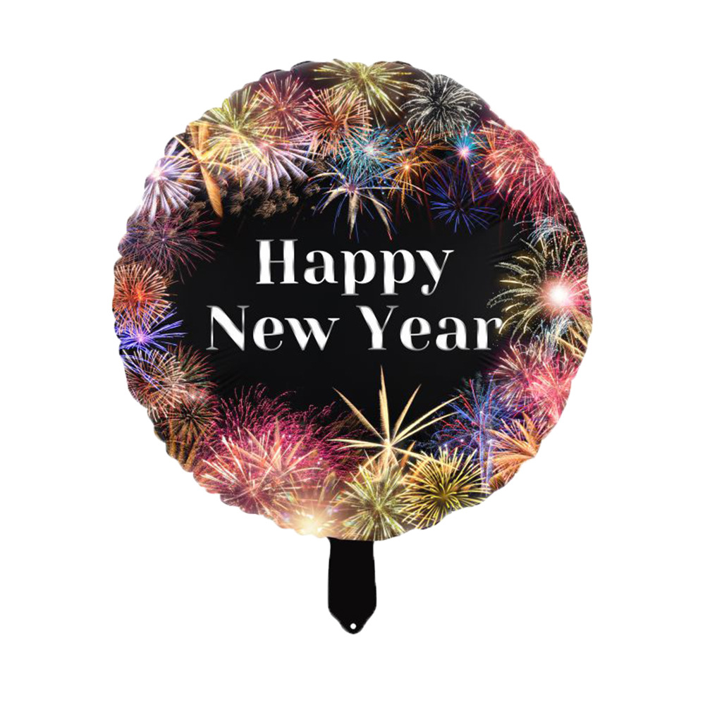 18寸绚烂烟花英文新年圆球白底