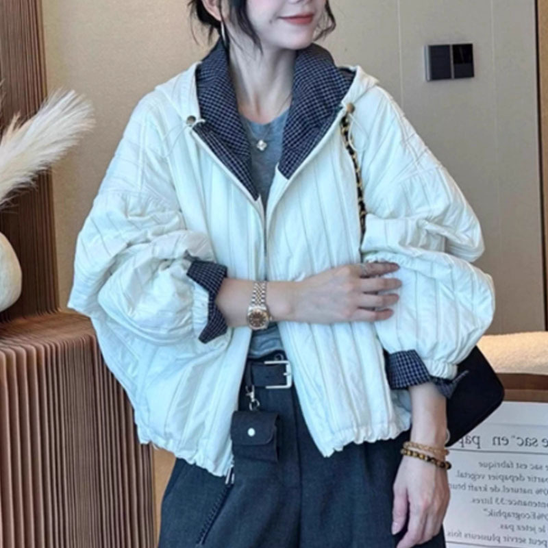 复古连帽压格拼接短外套女欧洲站2025秋装新款欧货时尚夹克上衣潮|undefined