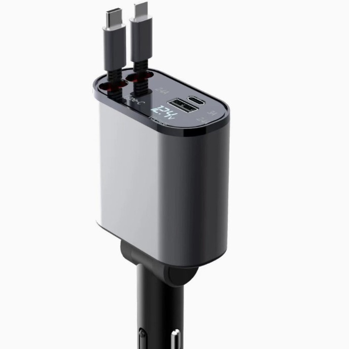 D2 Car C1 Charger Telescopic Line Mobile Phone Fast Charge One-to-Four Car Charger 120W Car PD Fast Charge