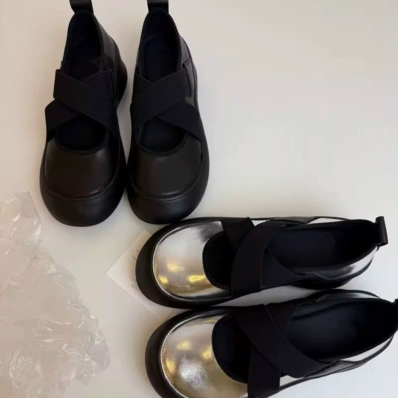 Минималистичные женские балетки на плоской подошве в стиле ретро с перекрестными ремешками и круглым носком на танкетке и неглубоким носком, женские туфли Мэри Джейн