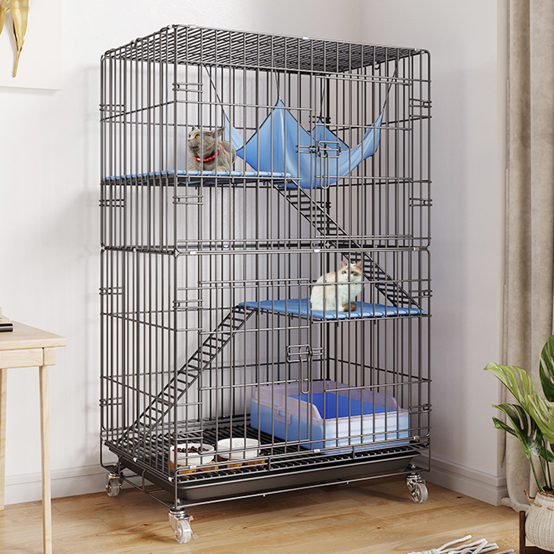 Gato jaula plegable hierro alambre gato jaula negrita cifrado gato Villa doble capa tres capas gato casa gato nido mascota jaula