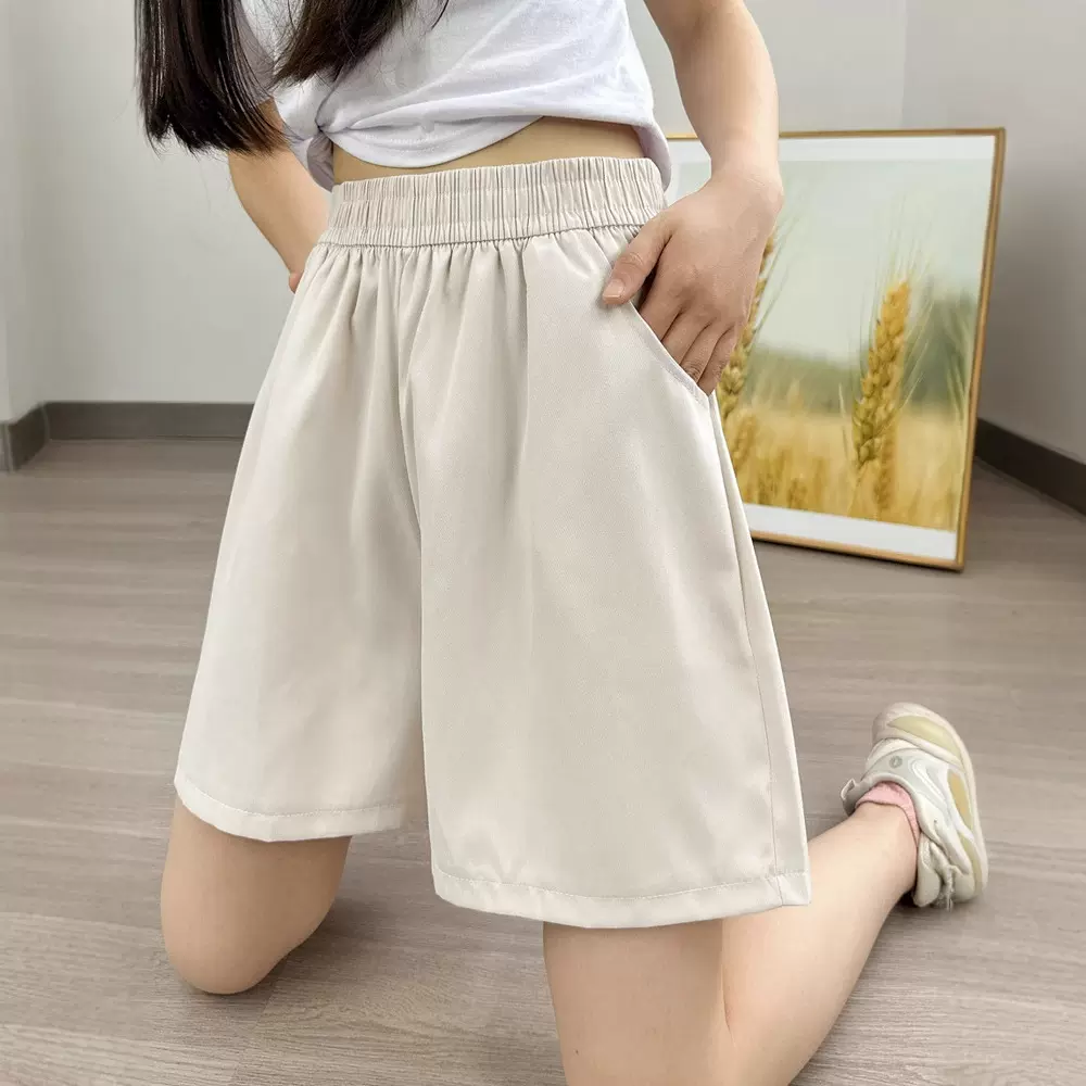 跨境夏季休闲短裤女士水洗棉工装裤外贸宽松高腰阔腿百搭三分裤子