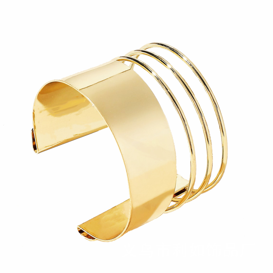 Joyería transfronteriza moda popular europea y americana brillante simple metal amplia superficie hueco pulsera de alta calidad fábrica al por mayor