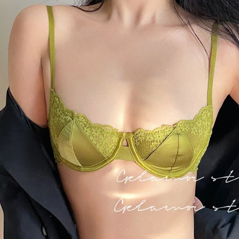 French Ultra-Thin Sexy Half-Cup Lace Intimates for Women with Big Breasts and Small Breasts, Pure Lust Push-Up Anti-Sagging Bra Set