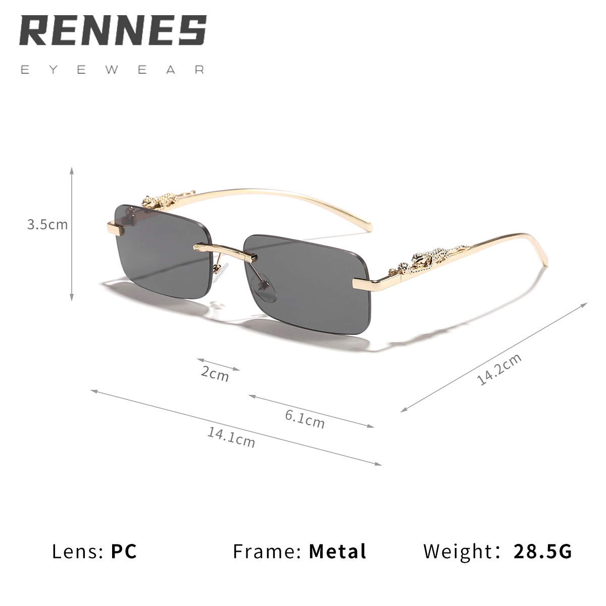 Moda europea y americana nuevas gafas de sol rectangulares sin marco Gafas de sol decorativas de leopardo de personalidad masculina Gafas de sol de tendencia transfronteriza