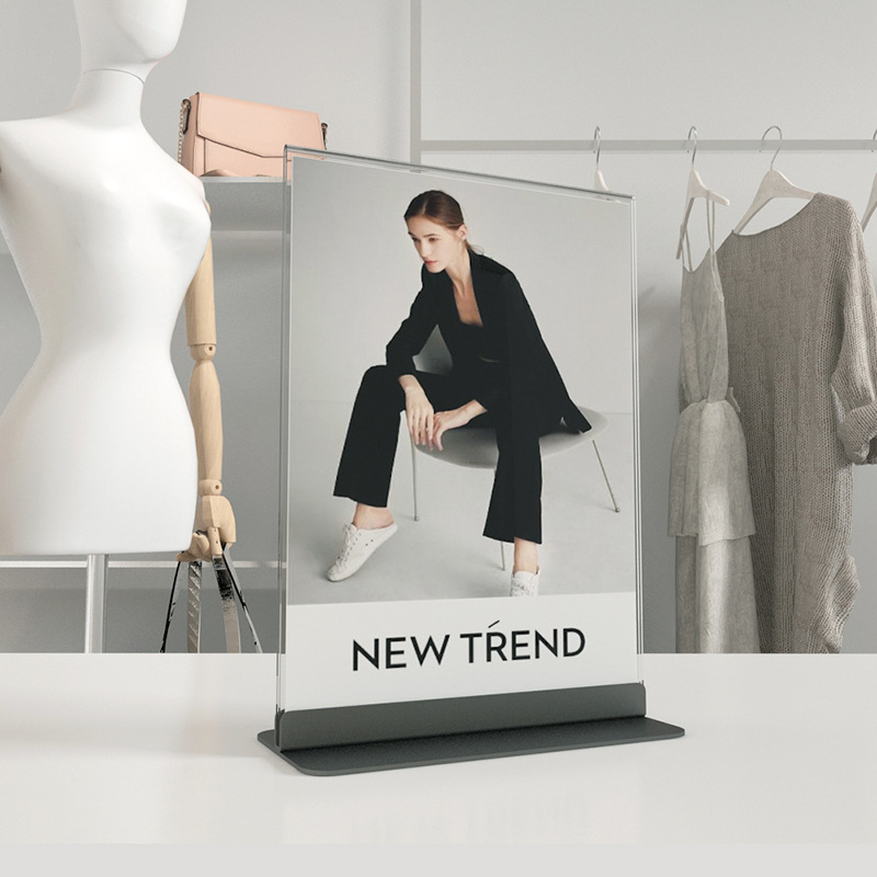 Coffee Shop Counter Desktop Ad Sign A5 Acrylic Desk Nameplate Standing Sign Display Sign T-shaped Metal Counter Sign