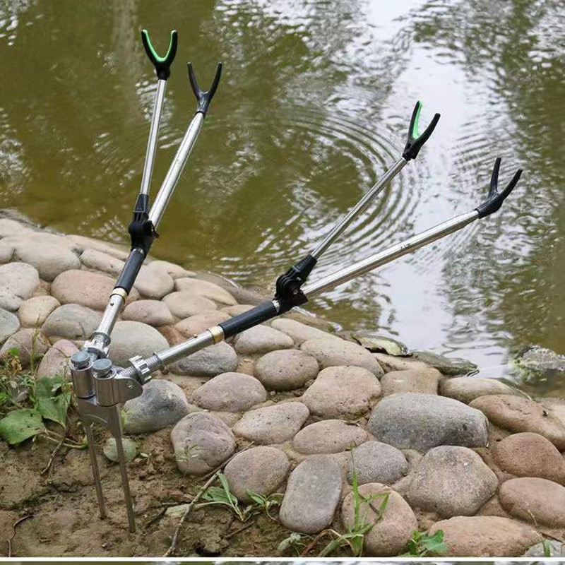 Fish Rod Holder, Stainless Steel Swivel Dual Pole Mount, Ground-Insertable Tripod Stand, Fishing Rod Support, Wholesale