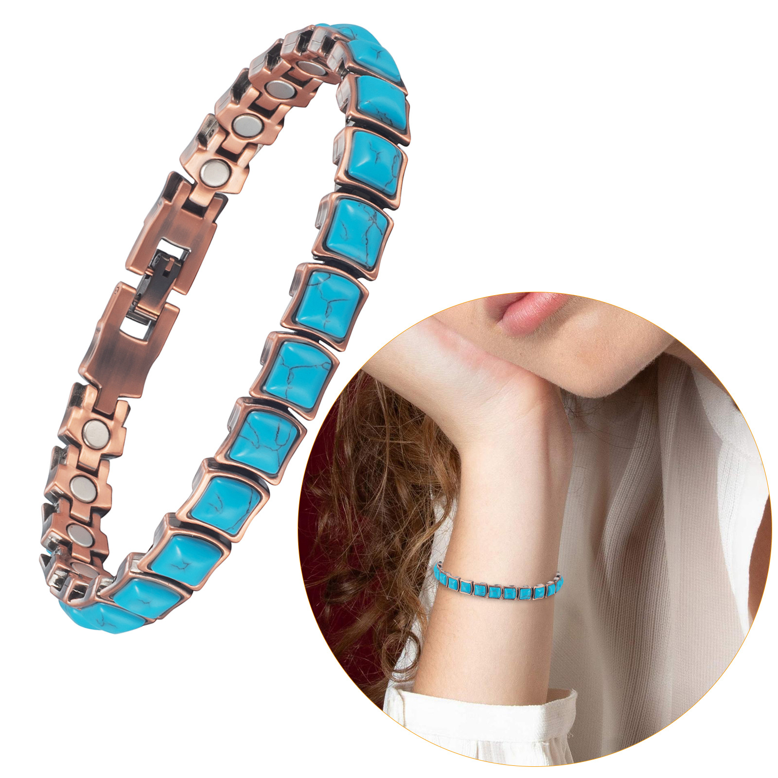 copper turquoise magnetic retro fashionable bracelet