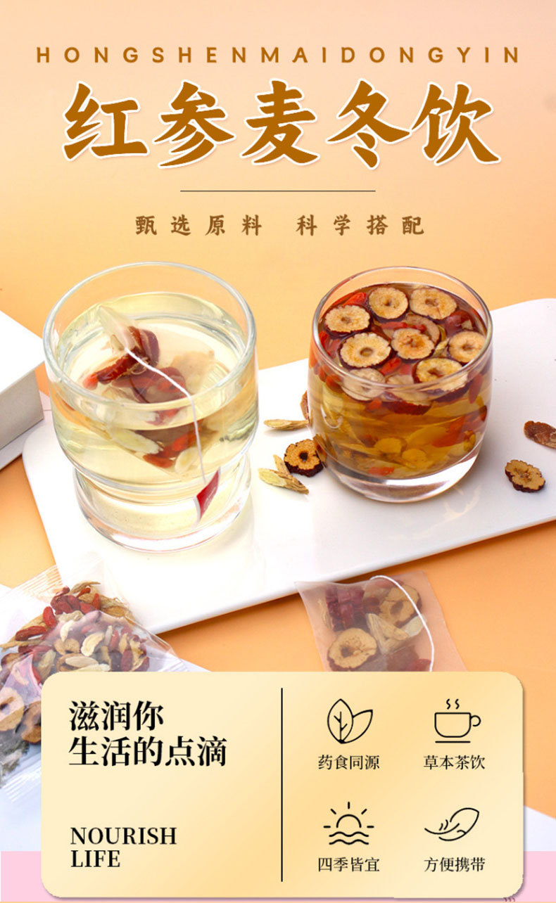 Red Ginseng & Ophiopogon Herbal Tea Blend (Hong Shen Mai Dong Yin) — Goji, Jujube & Astragalus Sachets overview