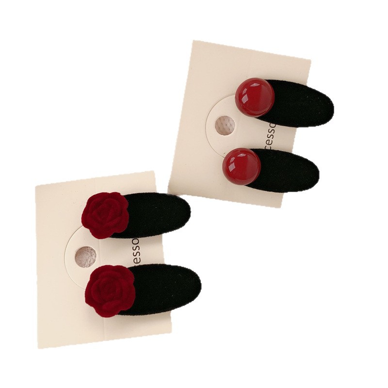 Clip de boca de pato perla roja de alta calidad Clip lateral de terciopelo rosa flequillo clip para el cabello roto tocado horquilla accesorios para el cabello