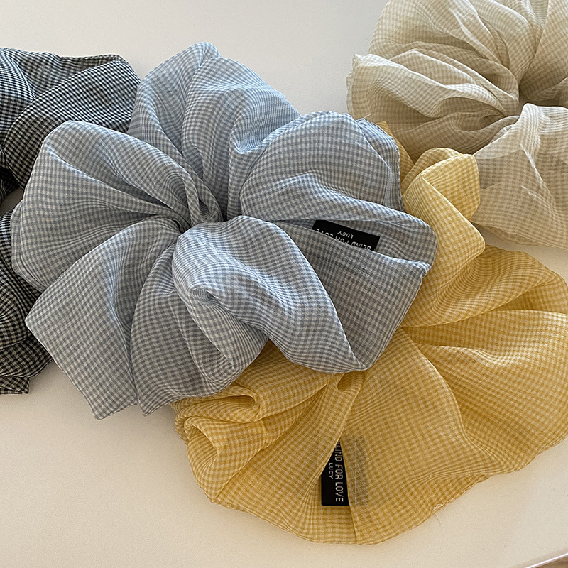 Summer light gauze plaid large intestine hair ring girl hair ball hair rope low ponytail headdress is again