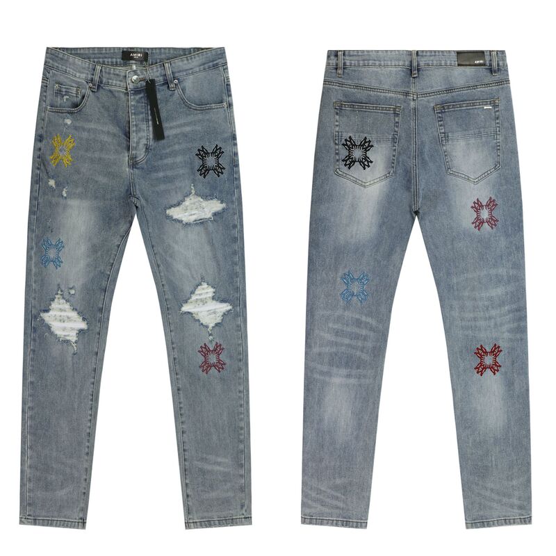 跨境欧美PurpleBrand牛仔裤jeans水洗做旧复古破洞泼墨潮流直筒|undefined