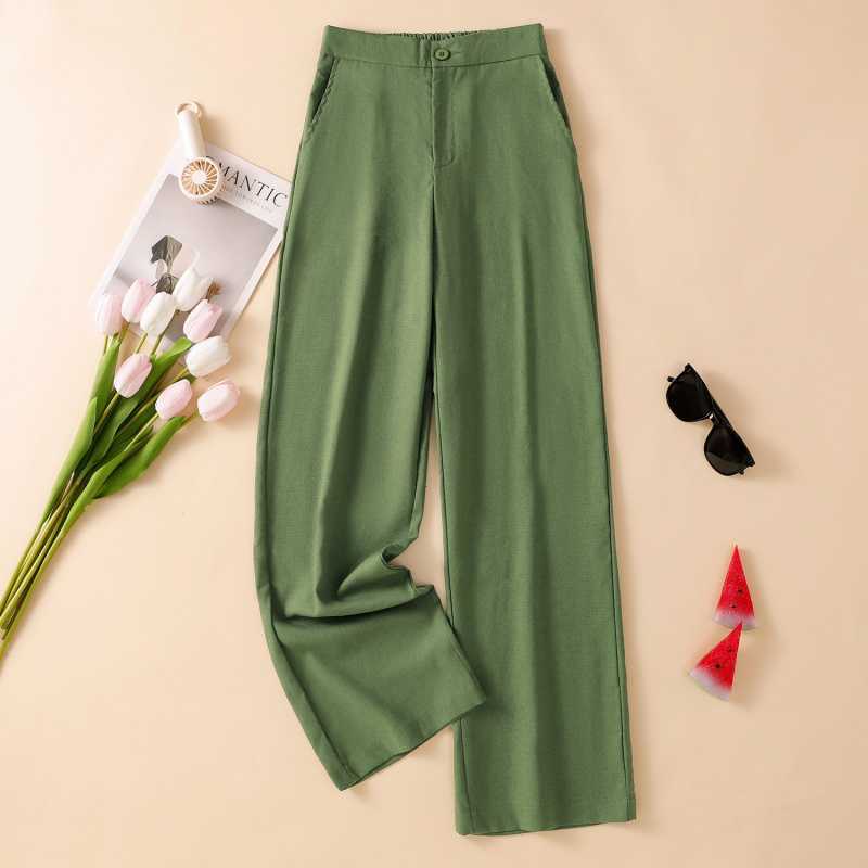 实拍2025新款亚麻宽松阔腿女裤棉麻垂感高腰九分显瘦休闲直筒长裤