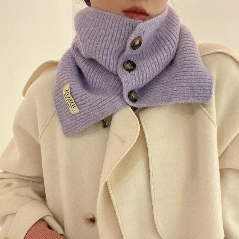 Otoño y invierno coreano de cuello alto chaqueta de lana de punto botón de cuello para mujeres caliente de color sólido cuello abierto cuello falso