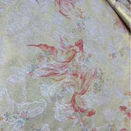 高端鎏金锦鲤花卉提花缎面 新中式马甲连衣裙汉服旗袍童装面料