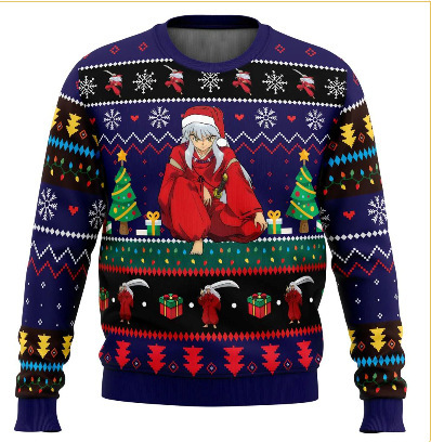 Linda asta asta Santa Claus estampado 3D hombre casual todo fósforo hombro recto manga larga suéter suelto cuello redondo suéter