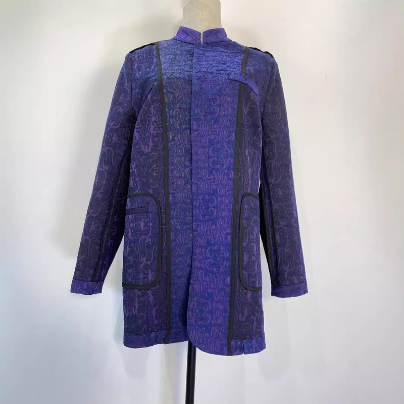 Intangible Cultural Heritage Xiangyun Yarn New Chinese Style Improved Small Suit Autumn and Winter New Double-sided Double-wear Purple Oil Silk Personalized Jacket