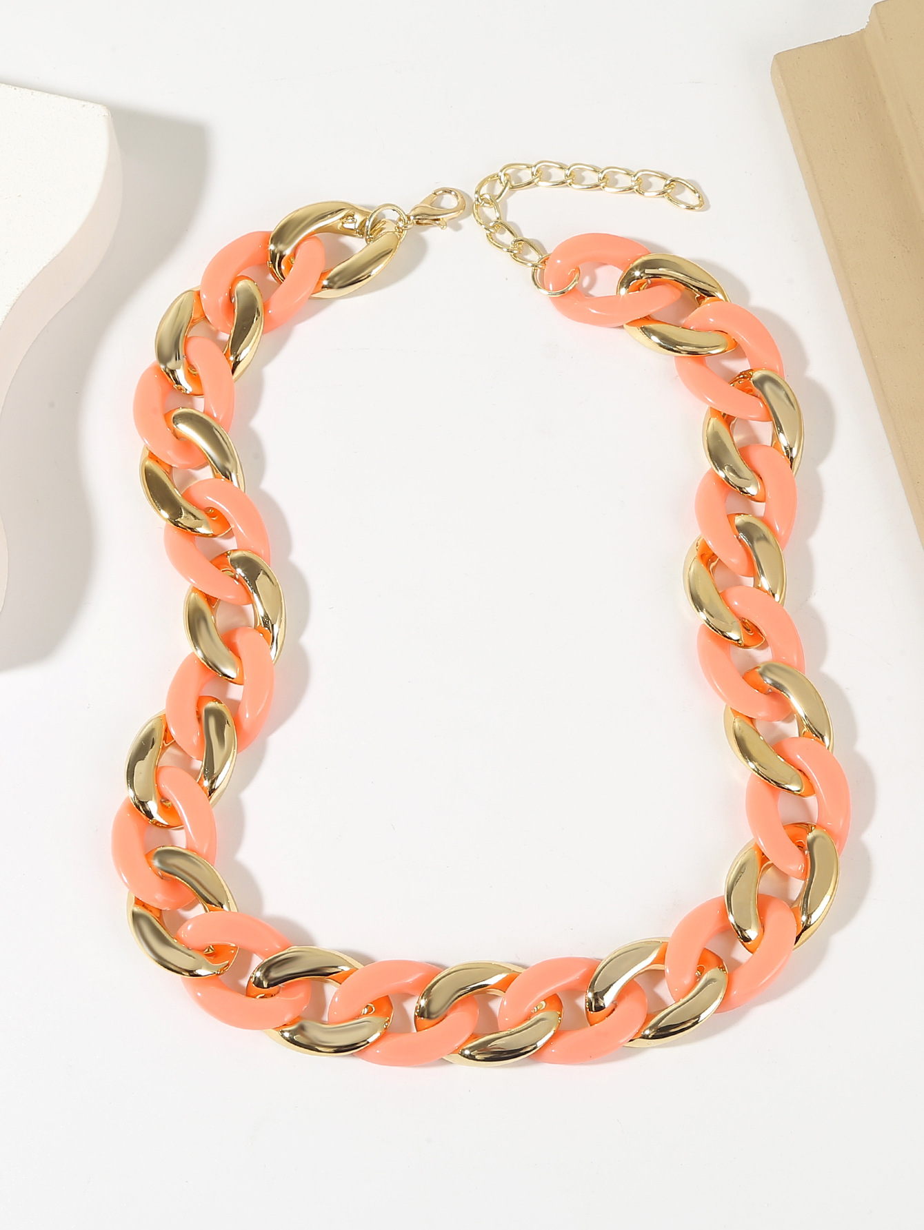 Bunte Acryl Gliederkette Im Macaron Design Damen Statementkette_voghion.com