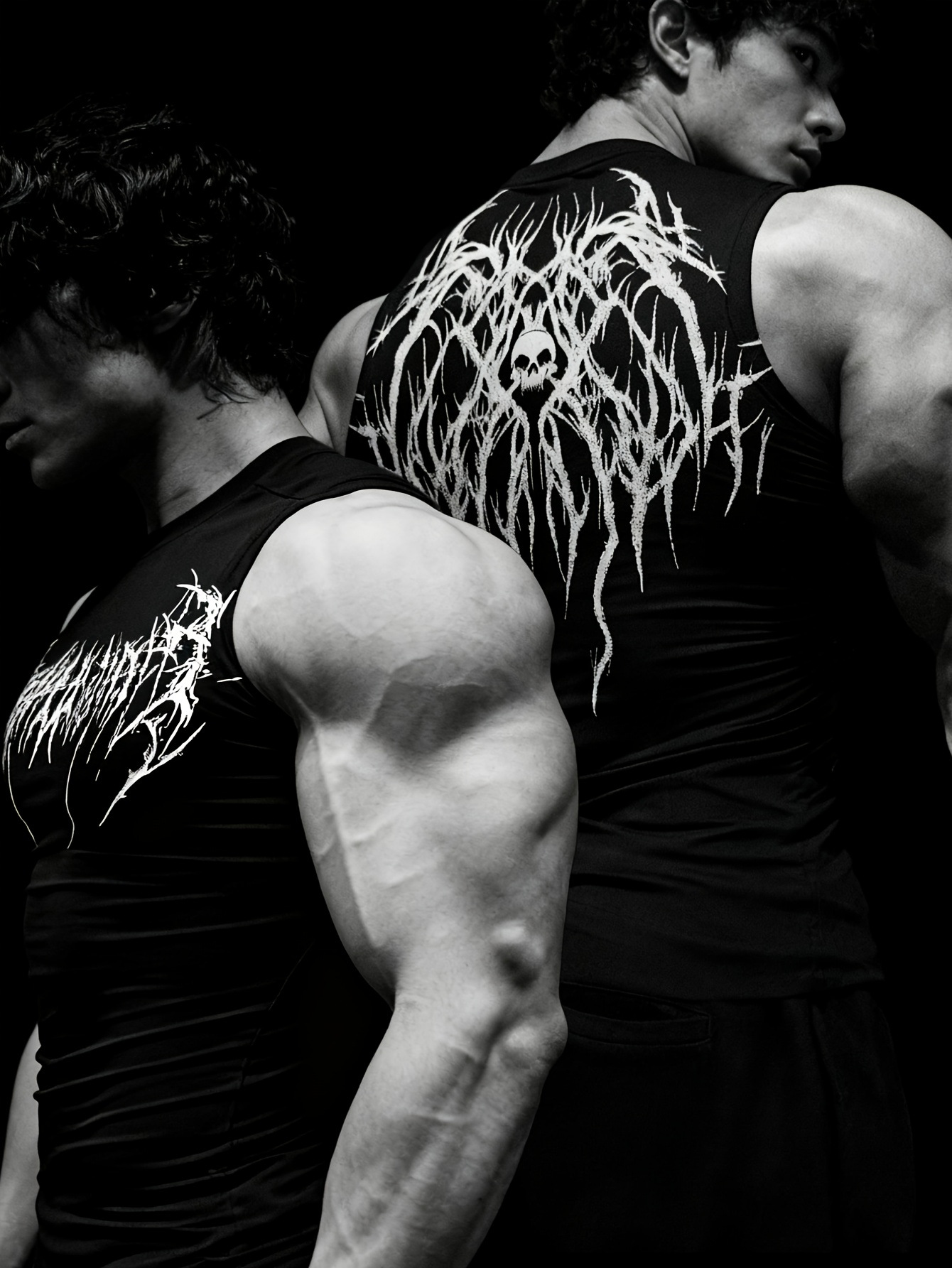 Men's Thorn Print Vest High Street Trendy Brand Sleeveless T-Shirt Quick Drying Fitness Tight Fitting Summer Top_viptrois.com
