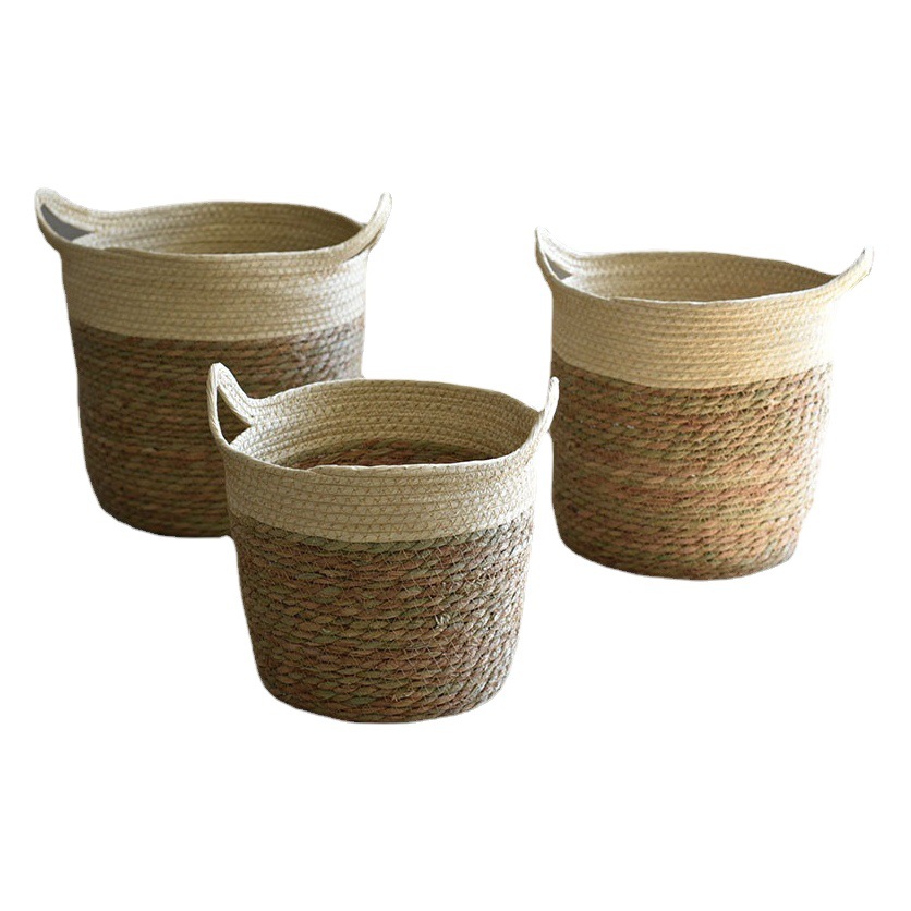 Cesta de Paja para Plantas, Hierba, Hecho a Mano, Tejido, para Decoraciones image 1