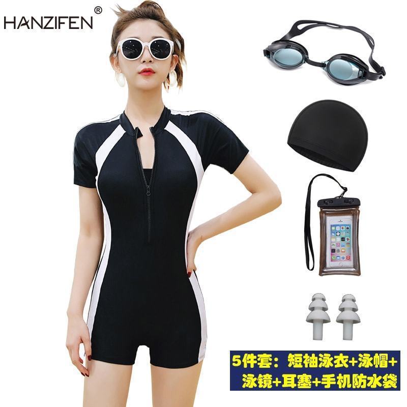 Integrado trajes de baño de mangas largas para mujeres adultos entrenamiento profesional conservador trajes de baño de ángulo plano para mujeres trajes de baño comercio exterior