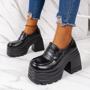 European and American 2025 Spring and Summer New Pure Color Jk Leather Shoes for Women Cross-Border Export Large Size Platform Sole High-Heeled Leather Shoes for Women