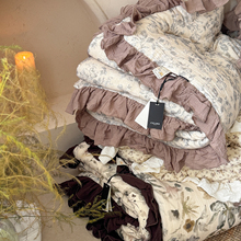 法式田园皱皱纱冬被可机洗韩式小碎花大花边秋冬双人纱布被批发