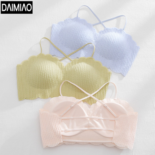 Spring and summer new style seamless French underwear women's bra without wires, thin lace base with hollow beautiful back and chest wrap