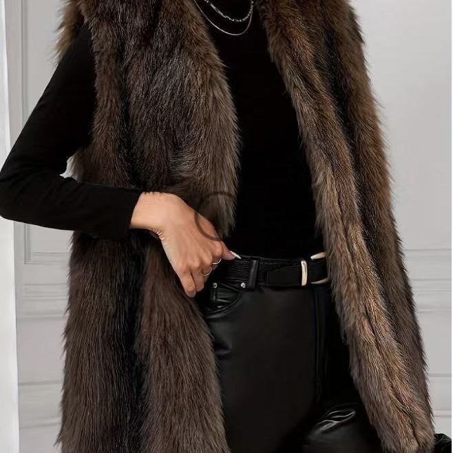 Eco-friendly foreign trade fox fur vest for women, 2026 new model, mid-length vest, large size Eco-friendly foreign trade fox fur vest for women, 2026 new model, mid-length vest, large size