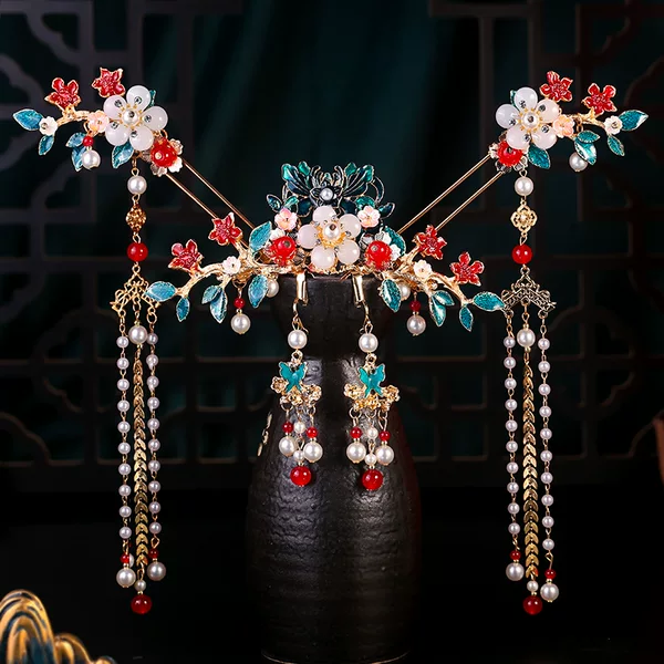 Ancient style hanfu headdress female tassel hairpin full set hair crown suit ancient costume step-shake Tang style hair accessories children's accessories