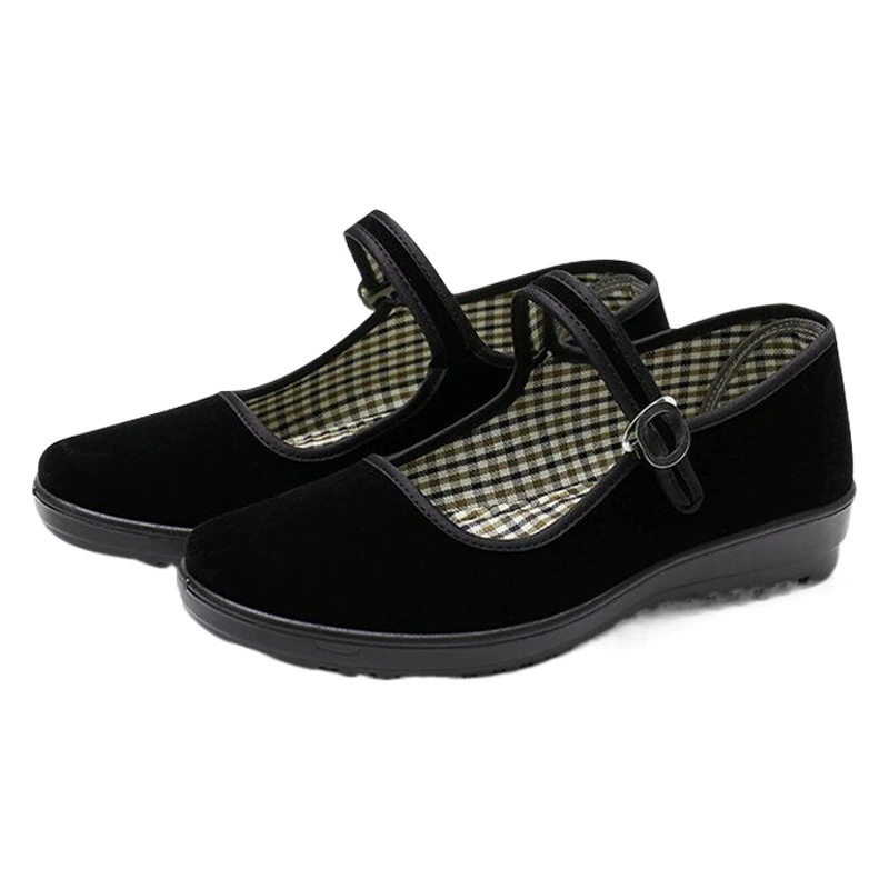 Женские тканевые туфли в стиле старого Пекина, повседневные туфли для работы в отеле на плоской подошве, черные женские танцевальные туфли на мягкой подошве, туфли для мам.