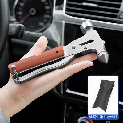Stainless steel safety hammer car life-saving hammer car glass broken window hammer outdoor multi-function axe horn hammer (Qəza çəkici) - colored-wood-stainless-steel-tapered-hammer