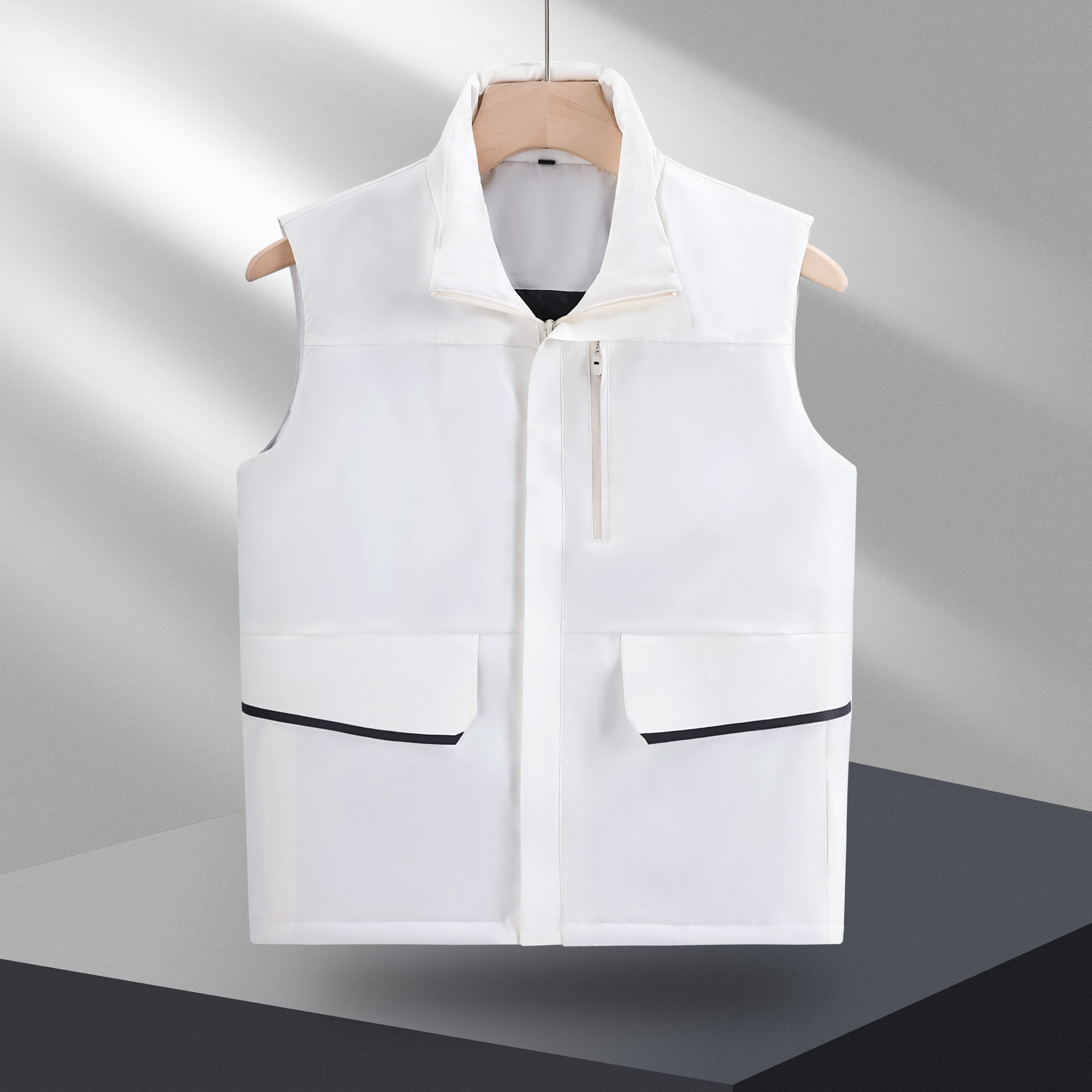 Chaleco de algodón grueso con forro polar, marca de moda, cuello alto cálido, chaleco de algodón personalizado para equipo de trabajo voluntario al aire libre con logotipo.