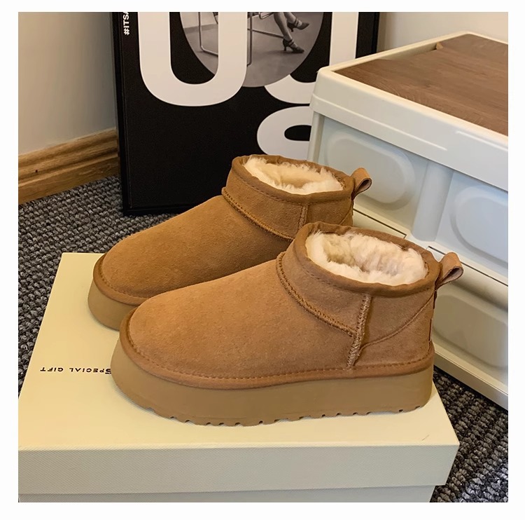 Women's Fur Lined Ankle Boots With Thick Platform Sole_voghion.com