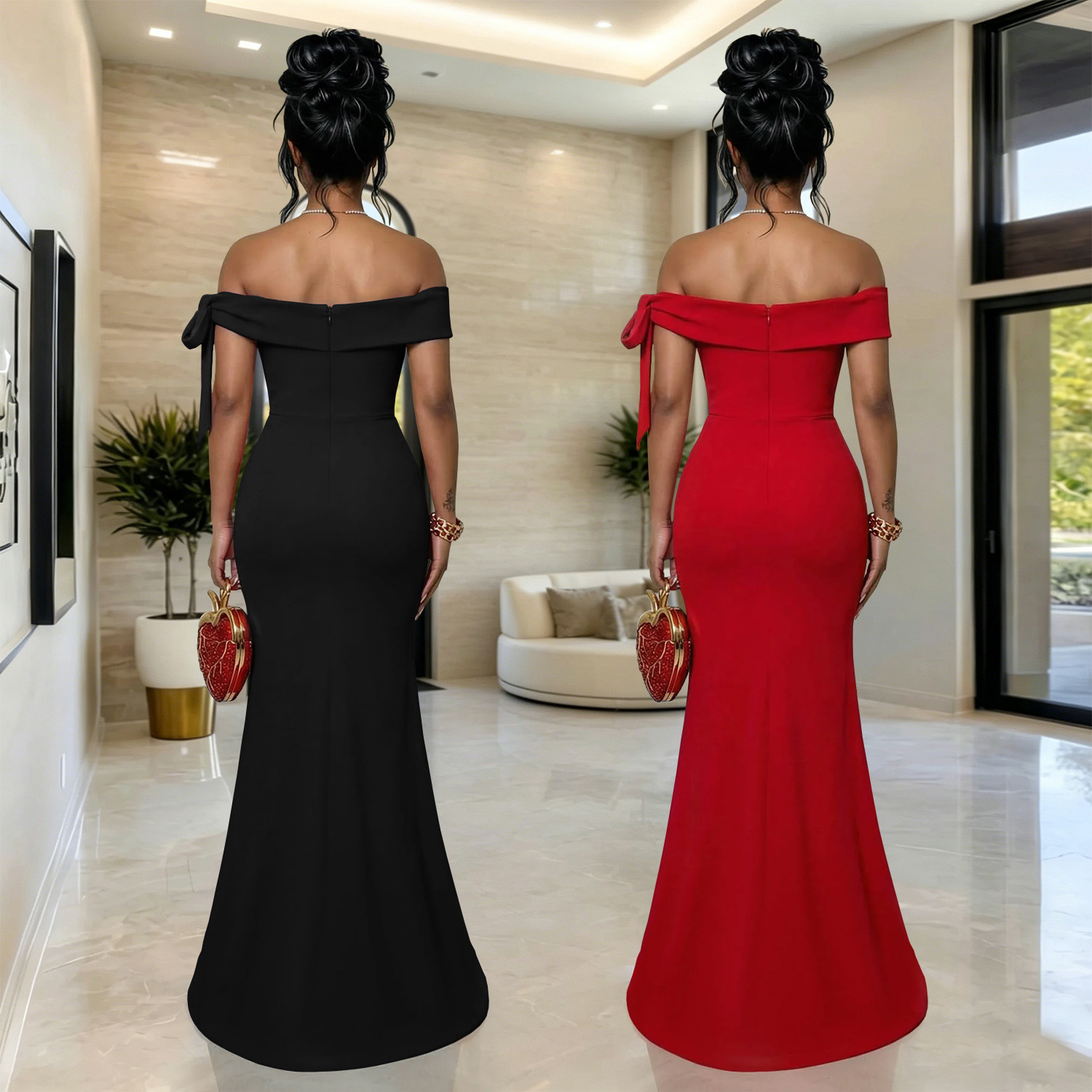 C7681 Aliexpress transfronterizo Amazon Europa y América moda mujer elegante hombro abierto vestido de cadera image 3