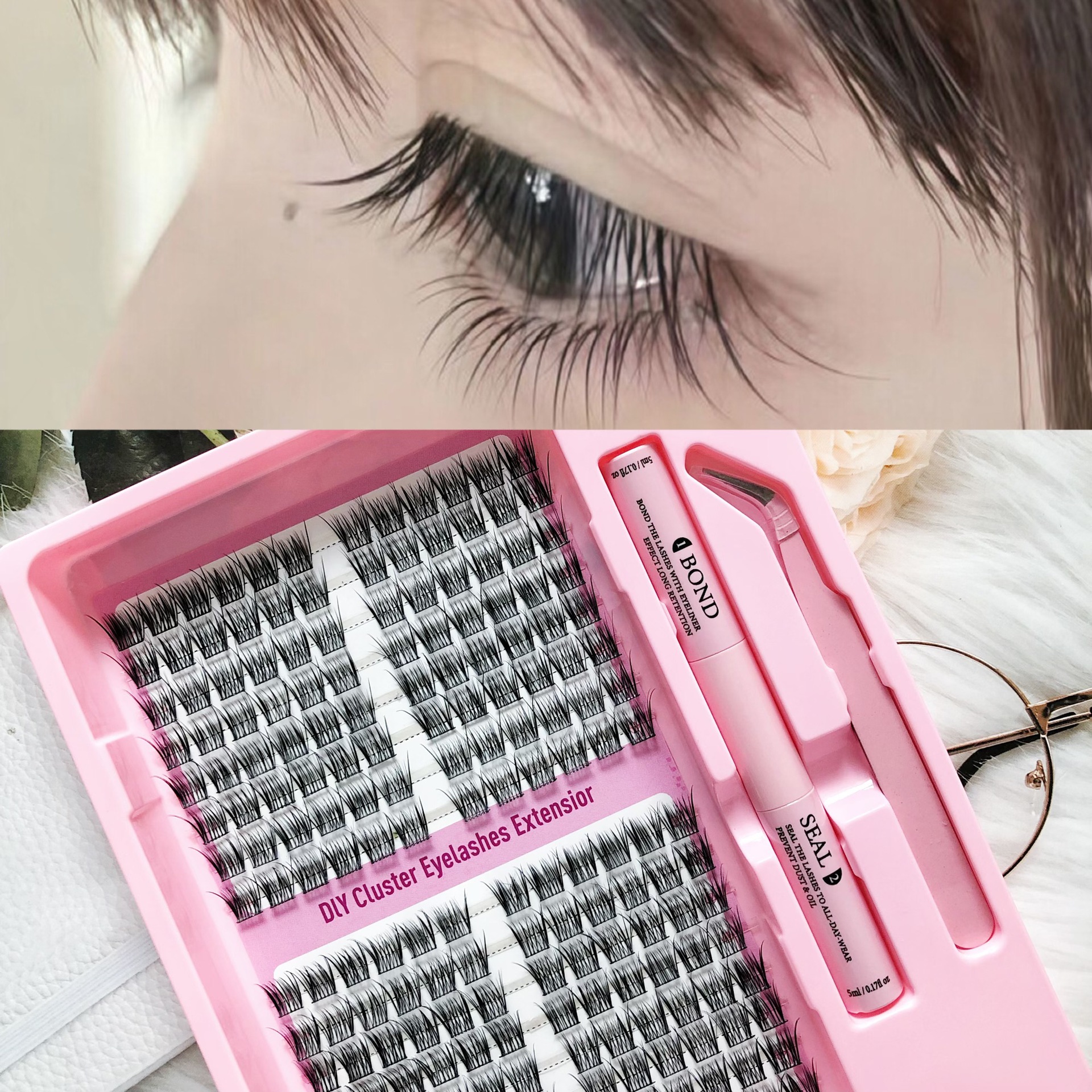 Conjunto de pestañas falsas transfronterizas de gran capacidad para bebés curvos pequeñas perlas ligeras largas pestañas falsas frescas