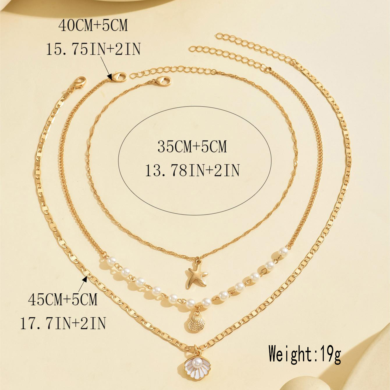 Dreiteiliges Perlen-halsketten-set Mit Seestern Und Muschel_voghion.com