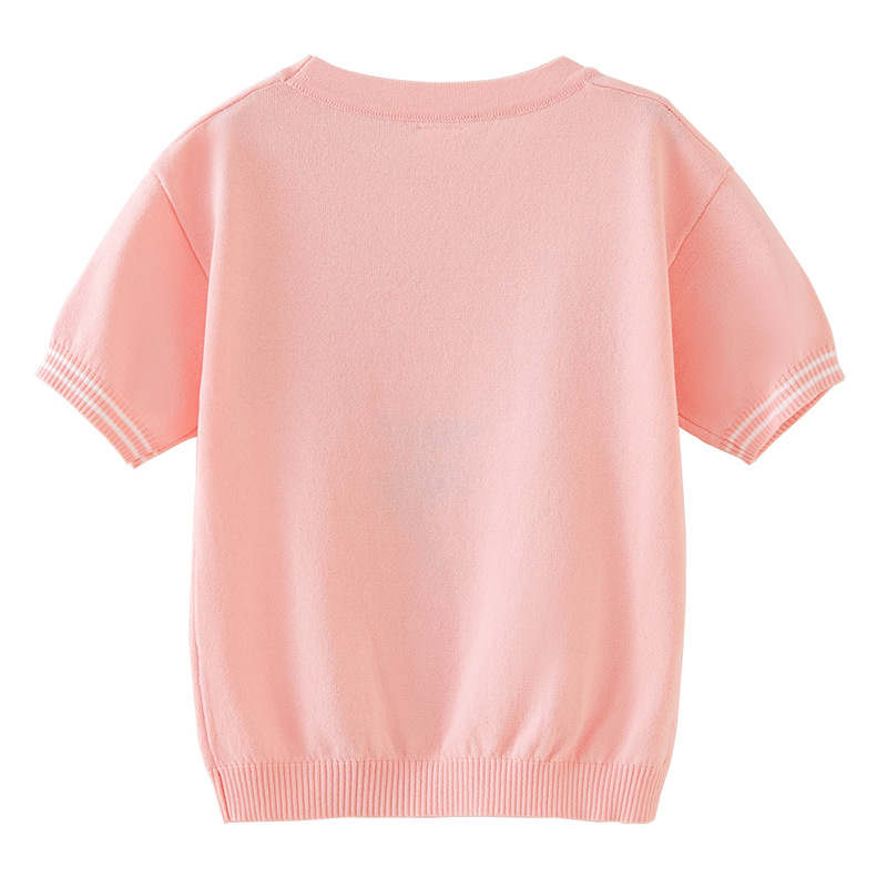 2023 ropa para niños nueva flor de seda de hielo niñas de punto de manga corta Camiseta para niños camisa de verano delgada entrega de una pieza