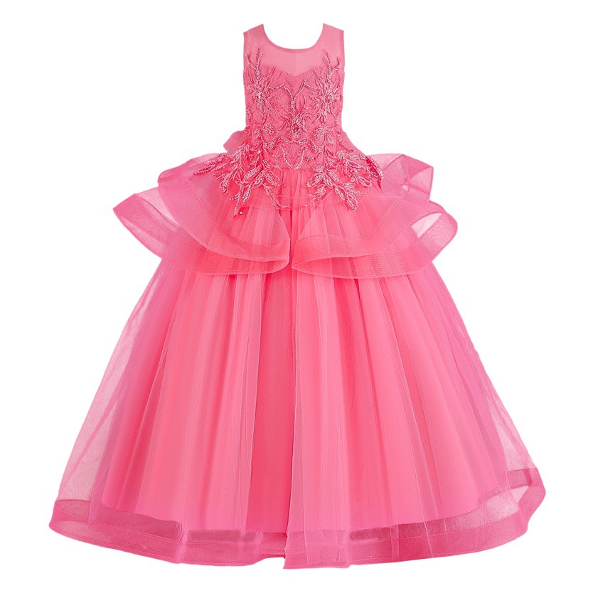 Pasarela de niñas de gama alta vestido de princesa largo para niños nuevos vestido de rendimiento de niña de flores vestido de malla mullido