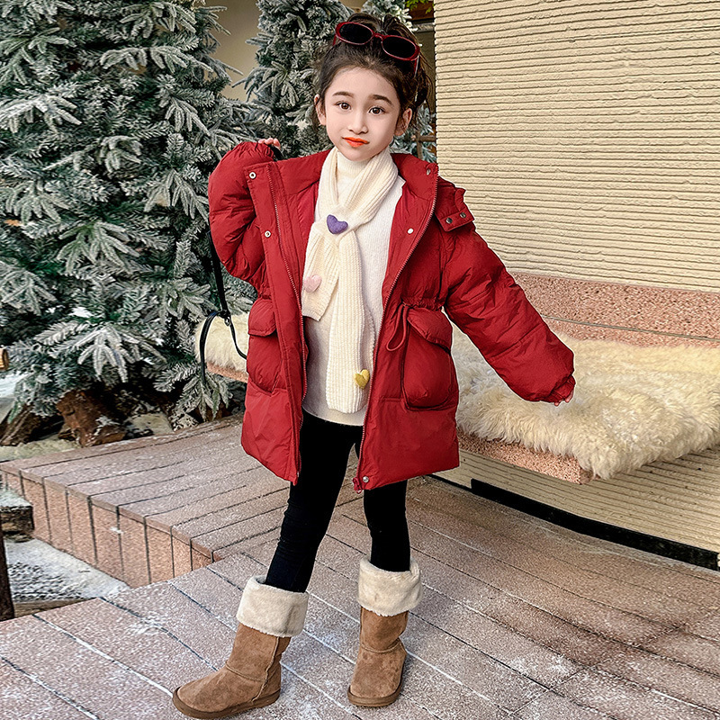 Chaqueta de plumón de niñas de estilo largo y medio para niños de estilo extranjero coreano blanco de acero grueso ropa de invierno de mujeres tesoro chaqueta de Año Nuevo rojo