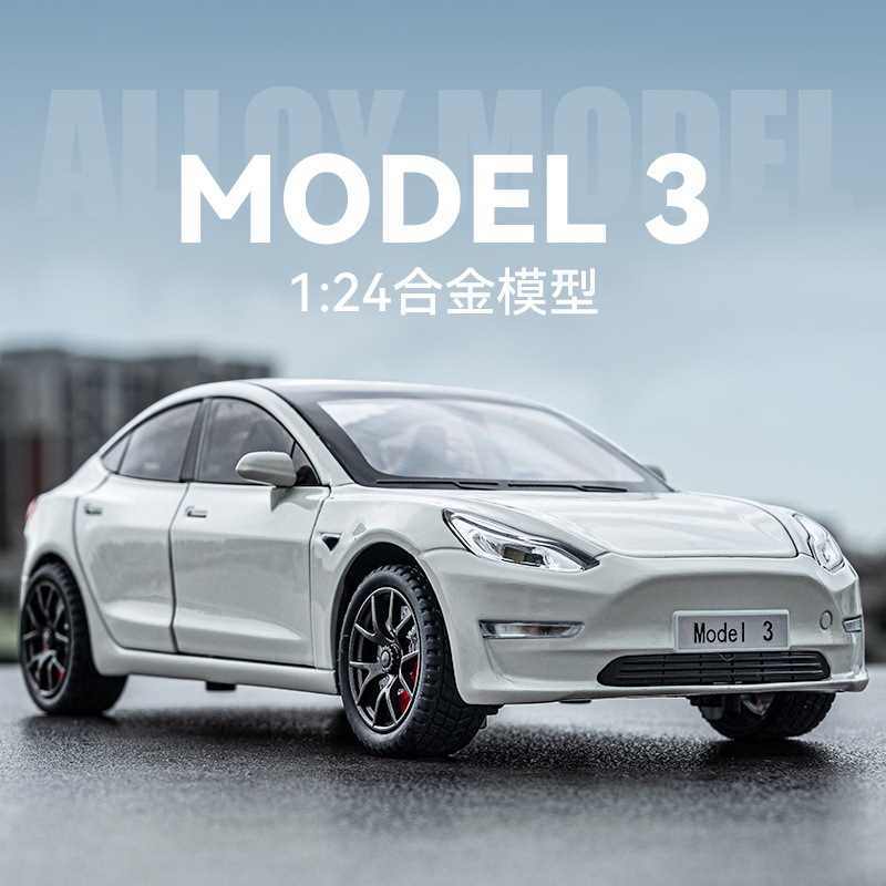 Simulation 1:24 Tesla Model 3 Alloy Off-road Car Model Ornament with Sound and Light Toys Blind Box for Distribution